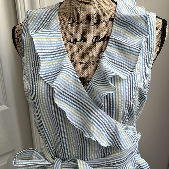 Draper James striped blue & white ruffle wrap dress - Picture 3 of 11